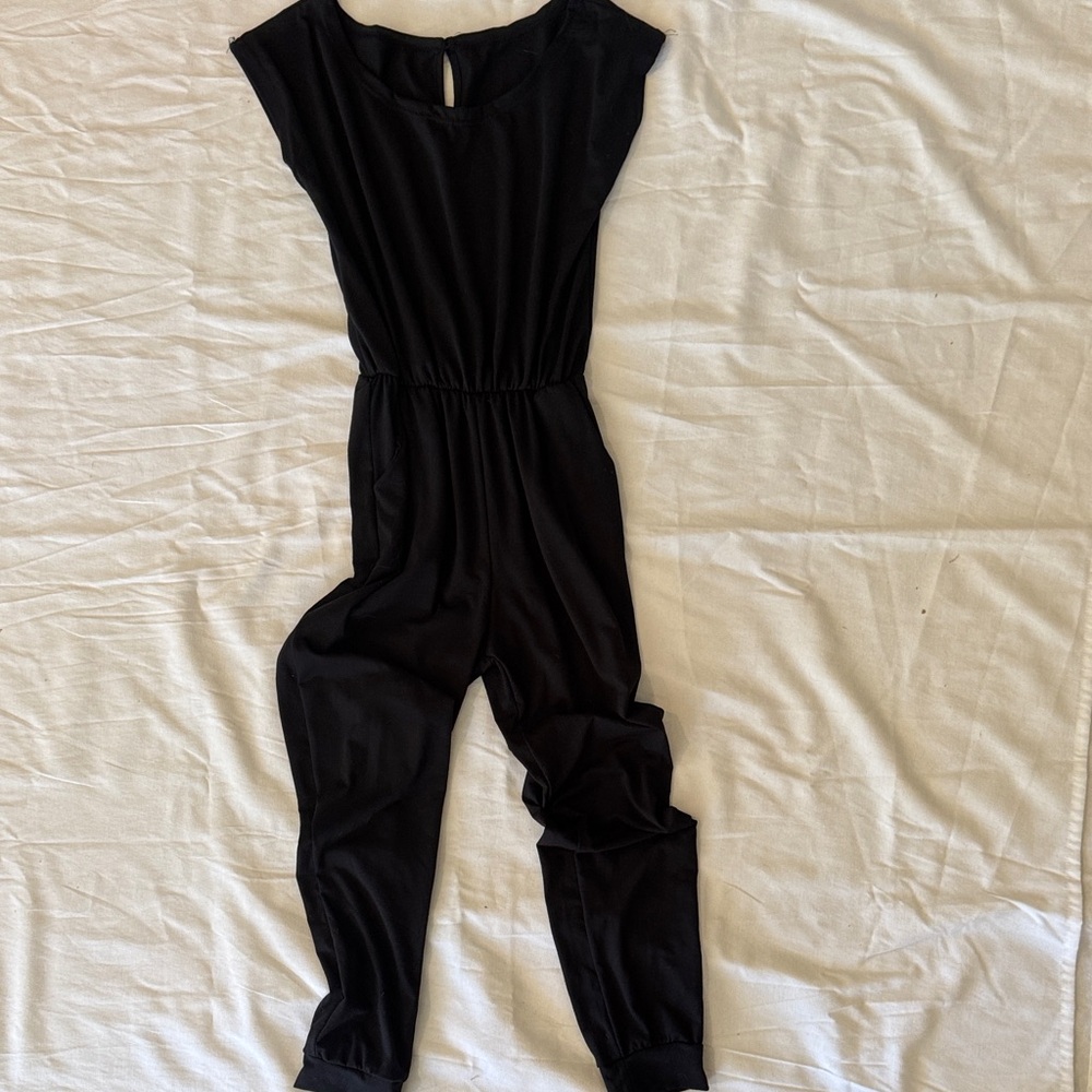 Black Women's Cap-Sleeve Jumpsuit